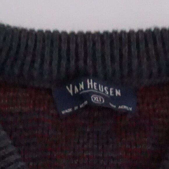 Vintage '80S Van Heusen Gray Maroon Chucky Biggie Cosby V-Neck Knit Sweater XLT - Picture 4 of 9